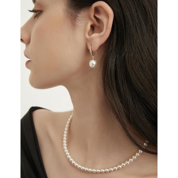 Women's Sterling Silver 925 CZ Simulated White Pearl Drop Earrings Jewelry - Picture 6 of 6